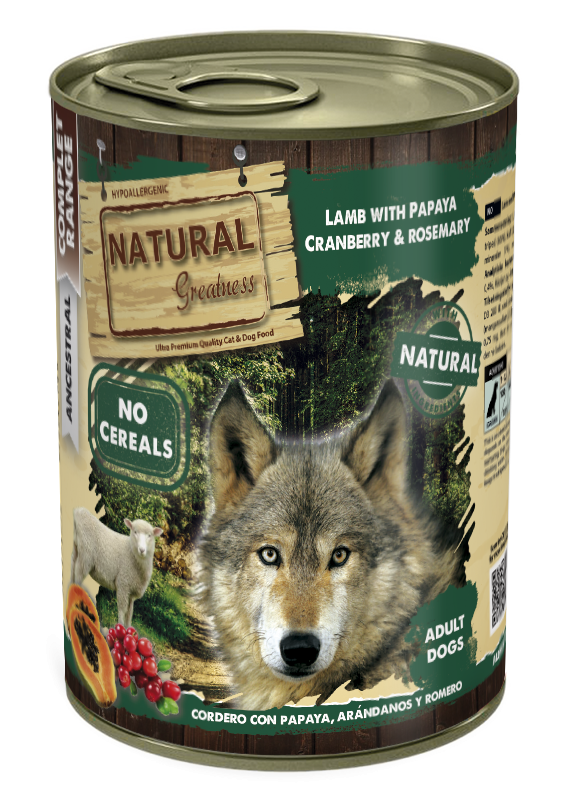 Natural Greatness  cibo umido AGNELLO CON PAPAYA, MIRTILLI E ROSMARINO 400g