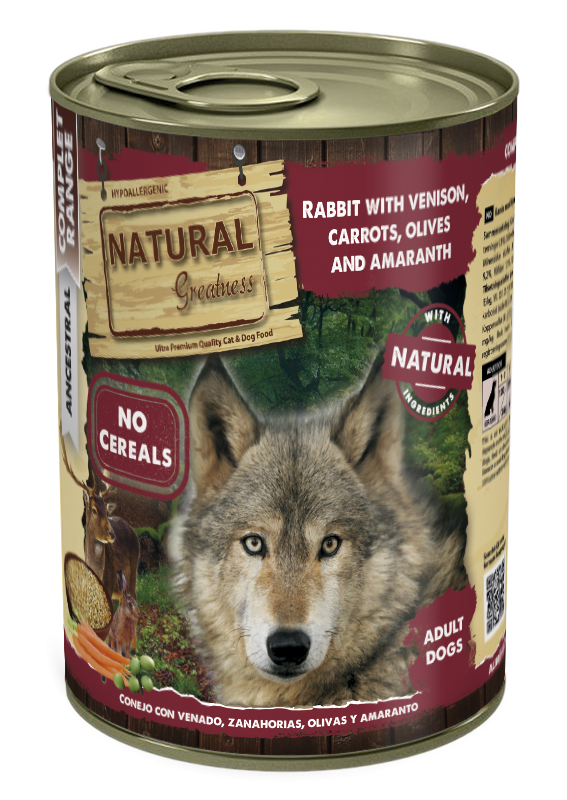 Natural Greatness cibo umido CONIGLIO CON CERVO, CAROTE, OLIVE E AMARANTO 400g