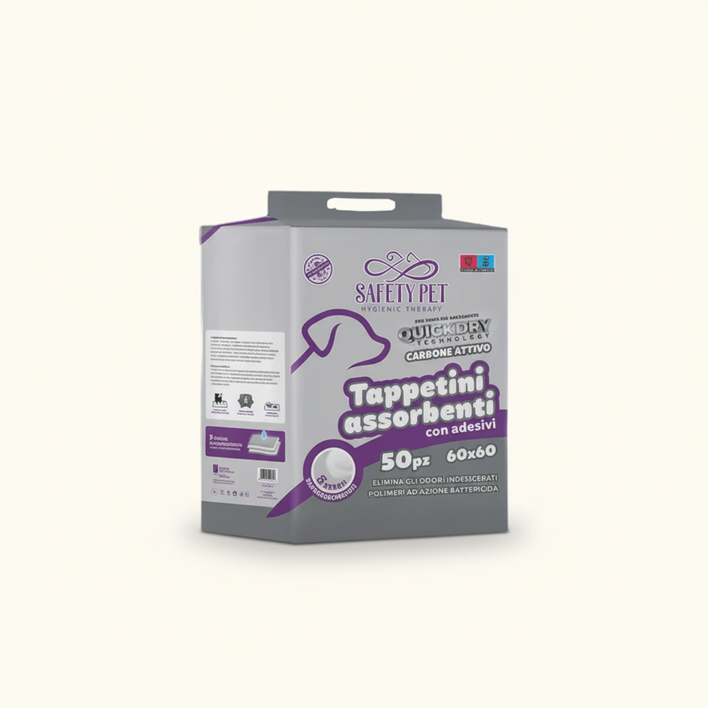 Tappetini Super Assorbenti ai Carboni Attivi Con Tecnologia Quickdry Safety Pet 50 pezzi.