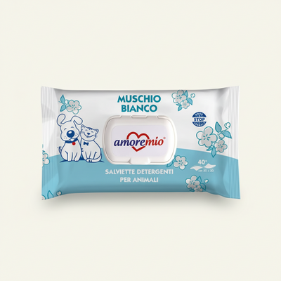 Salviette Detergenti Per Cani E Gatti Muschio Bianco 40 Pz.