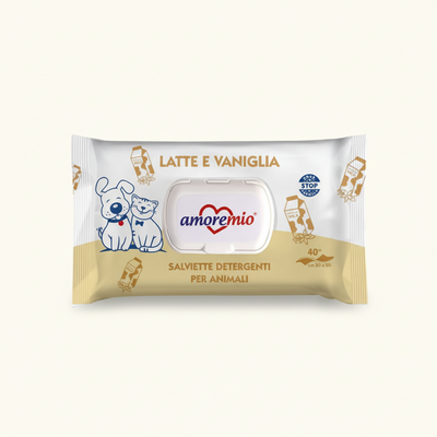 Salviette detergenti per cani e gatti Latte e Vaniglia 40 pz.