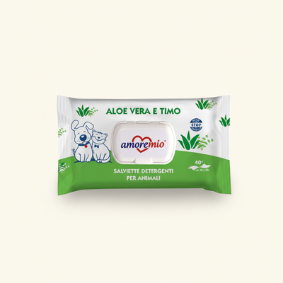 Salviette detergenti per cani e gatti Aloe Vera e Timo 40 pz.