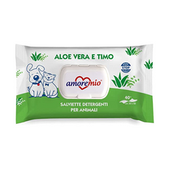 Salviette detergenti per cani e gatti Aloe Vera e Timo 40 pz.