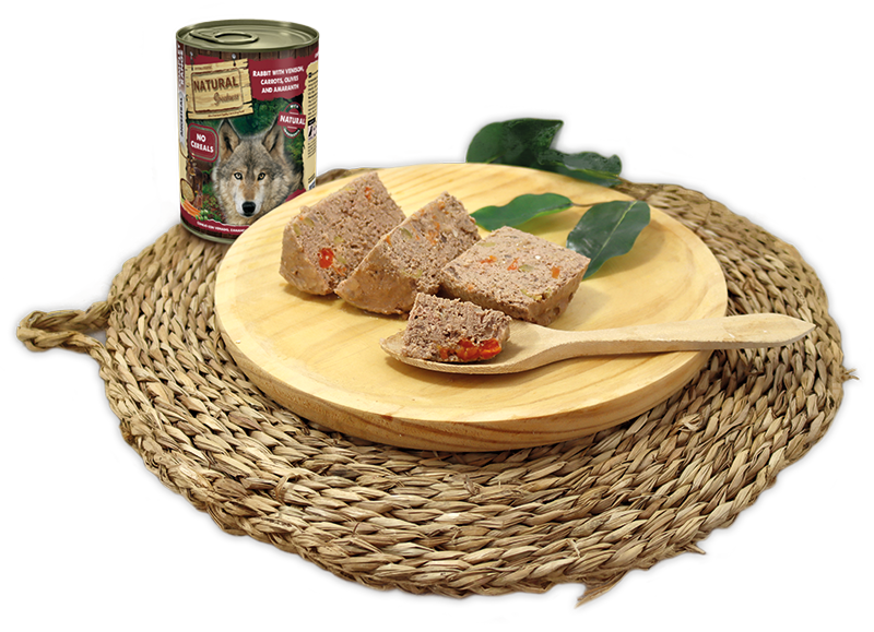 Natural Greatness cibo umido CONIGLIO CON CERVO, CAROTE, OLIVE E AMARANTO 400g