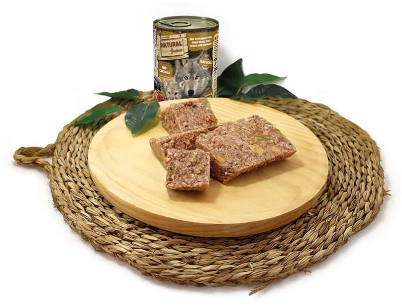 Natural Greatness cibo umido  MANZO CON MAIALE IBERICO, FAGIOLI VERDI, PATATE DOLCI E MIRTILLI ROSSI 400g (Anche per cuccioli)